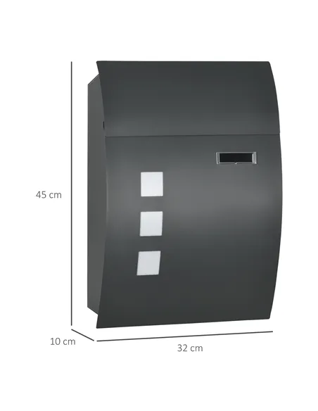 HOMCOM Wall Mounted Letter Box, Weatherproof Post Box for Outside Wall, Modern Mailbox with 2 Keys and Nameplate, Anthracite Gre