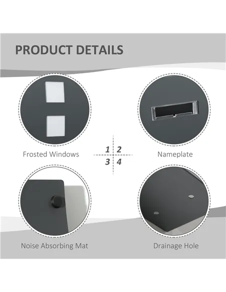 HOMCOM Wall Mounted Letter Box, Weatherproof Post Box for Outside Wall, Modern Mailbox with 2 Keys and Nameplate, Anthracite Gre