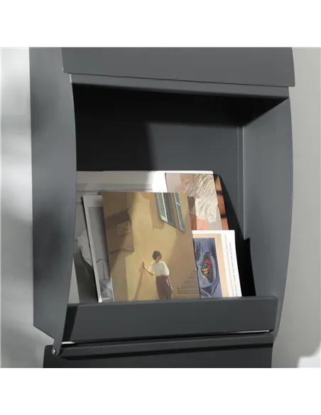 HOMCOM Wall Mounted Letter Box, Weatherproof Post Box for Outside Wall, Modern Mailbox with 2 Keys and Nameplate, Anthracite Gre