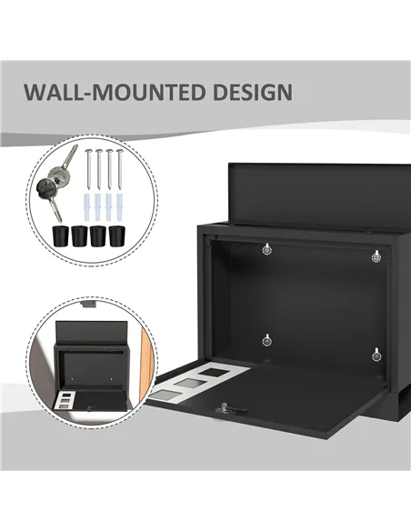 HOMCOM Wall Mounted Letterbox, Weatherproof Post Box, Modern Mailbox with 2 Keys and Viewing Windows, Easy to Install