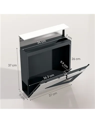 HOMCOM Wall Mounted Post Box with Viewing Window, 2 Lock, Modern Galvanised Steel Mailbox with Copper Core, Weatherproof Letterb