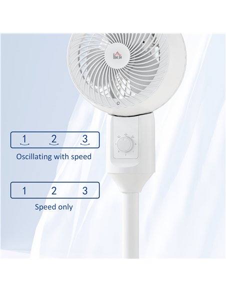HOMCOM 9" Pedestal Fan, 70° Oscillation 90° Vertical Tilt Oscillating Air Circulator with 3 Speeds, Standing Fan for Home Office