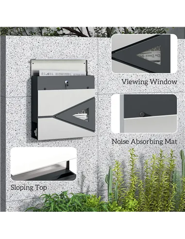 HOMCOM Wall Mounted Post Box with Viewing Window, 2 Lock, Modern Galvanised Steel Mailbox with Copper Core, Weatherproof Letterb