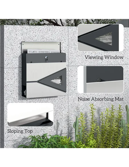 HOMCOM Wall Mounted Post Box with Viewing Window, 2 Lock, Modern Galvanised Steel Mailbox with Copper Core, Weatherproof Letterb