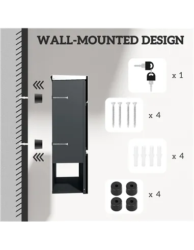 HOMCOM Wall Mounted Post Box with Viewing Window, 2 Lock, Modern Galvanised Steel Mailbox with Copper Core, Weatherproof Letterb