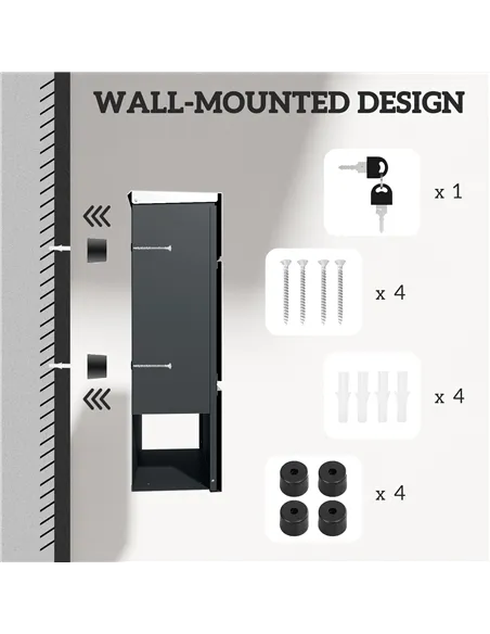 HOMCOM Wall Mounted Post Box with Viewing Window, 2 Lock, Modern Galvanised Steel Mailbox with Copper Core, Weatherproof Letterb