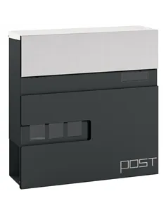 HOMCOM Locking Galvanised Steel Letterbox - Charcoal Grey/Black