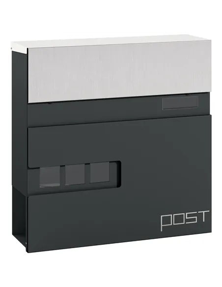 HOMCOM Locking Galvanised Steel Letterbox - Charcoal Grey/Black