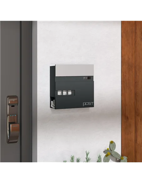 HOMCOM Locking Galvanised Steel Letterbox - Charcoal Grey/Black