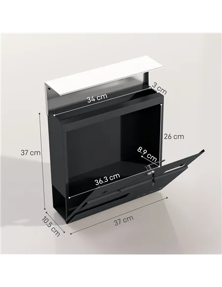 HOMCOM Locking Galvanised Steel Letterbox - Charcoal Grey/Black