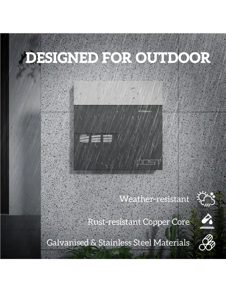 HOMCOM Locking Galvanised Steel Letterbox - Charcoal Grey/Black