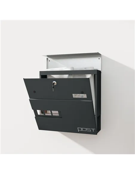 HOMCOM Locking Galvanised Steel Letterbox - Charcoal Grey/Black