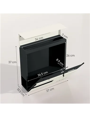 HOMCOM Locking Galvanised Steel Letterbox - White/Black