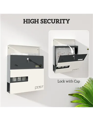 HOMCOM Locking Galvanised Steel Letterbox - White/Black