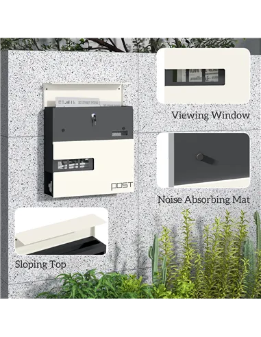 HOMCOM Locking Galvanised Steel Letterbox - White/Black