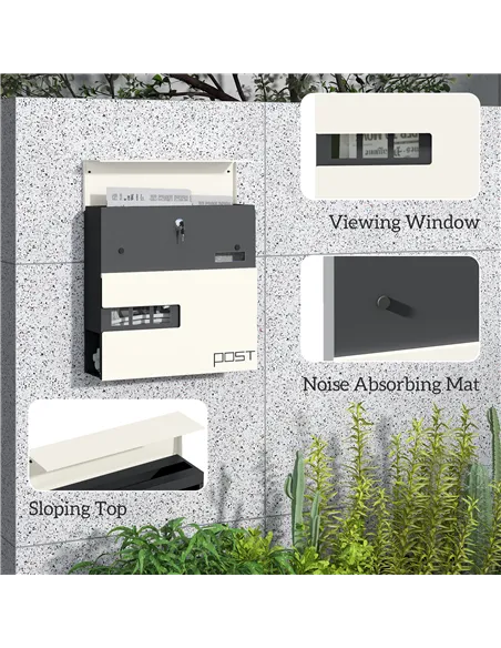 HOMCOM Locking Galvanised Steel Letterbox - White/Black