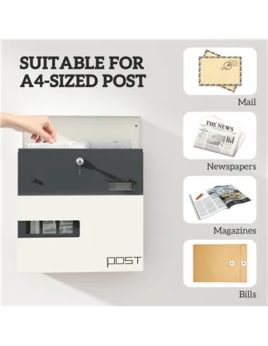 HOMCOM Locking Galvanised Steel Letterbox - White/Black