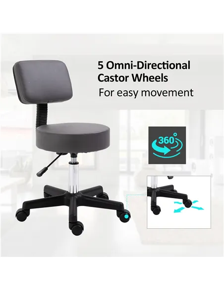 HOMCOM Beautician's Swivel Salon Chair w/ Padded Seat Back 5 Wheels Adjustable Height Salon Hairdressers Tattoo Spa Rolling Cush