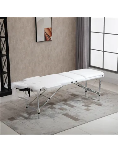 HOMCOM Foldable Massage Bed Portable Table, 3-Section Aluminium Foldable Beauty Couch, Professional Salon Spa Table with Headres