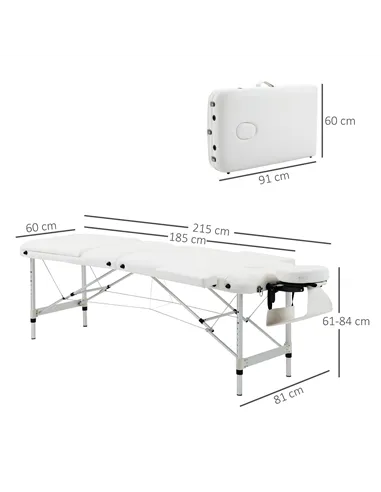 HOMCOM Foldable Massage Bed Portable Table, 3-Section Aluminium Foldable Beauty Couch, Professional Salon Spa Table with Headres