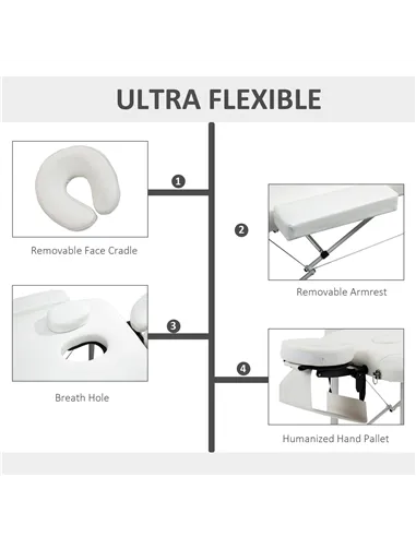 HOMCOM Foldable Massage Bed Portable Table, 3-Section Aluminium Foldable Beauty Couch, Professional Salon Spa Table with Headres