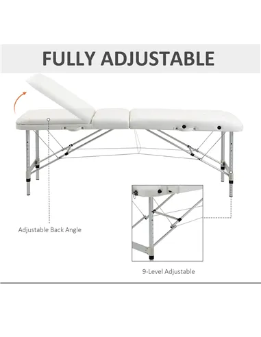 HOMCOM Foldable Massage Bed Portable Table, 3-Section Aluminium Foldable Beauty Couch, Professional Salon Spa Table with Headres