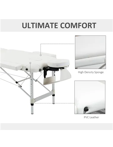 HOMCOM Foldable Massage Bed Portable Table, 3-Section Aluminium Foldable Beauty Couch, Professional Salon Spa Table with Headres
