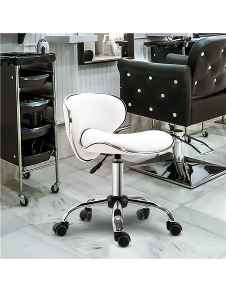 HOMCOM Adjustable Rolling Swivel Beauty Salon Chair, Stool for Spa, Technician - White