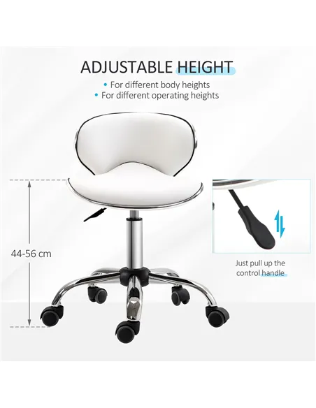 HOMCOM Adjustable Rolling Swivel Beauty Salon Chair, Stool for Spa, Technician - White