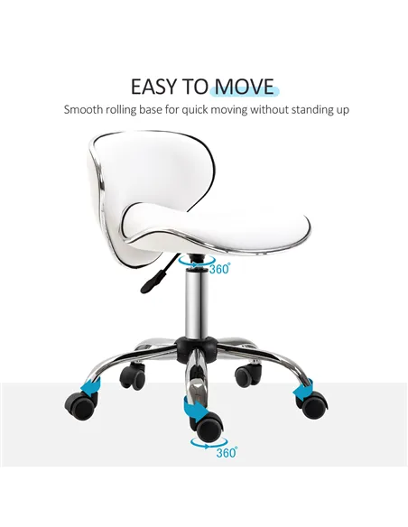 HOMCOM Adjustable Rolling Swivel Beauty Salon Chair, Stool for Spa, Technician - White