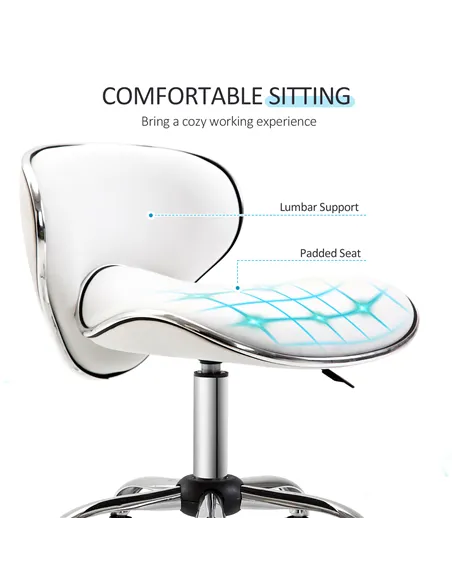 HOMCOM Adjustable Rolling Swivel Beauty Salon Chair, Stool for Spa, Technician - White