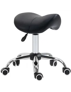HOMCOM Cosmetic Stool 360° Rotate Height Adjustable Salon Massage Spa Chair Hydraulic Rolling Faux Leather Saddle Stool Mobility