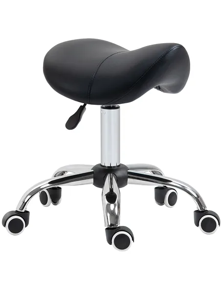 HOMCOM Cosmetic Stool 360° Rotate Height Adjustable Salon Massage Spa Chair Hydraulic Rolling Faux Leather Saddle Stool Mobility