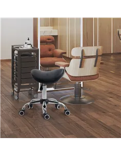 HOMCOM Cosmetic Stool 360° Rotate Height Adjustable Salon Massage Spa Chair Hydraulic Rolling Faux Leather Saddle Stool Mobility 2