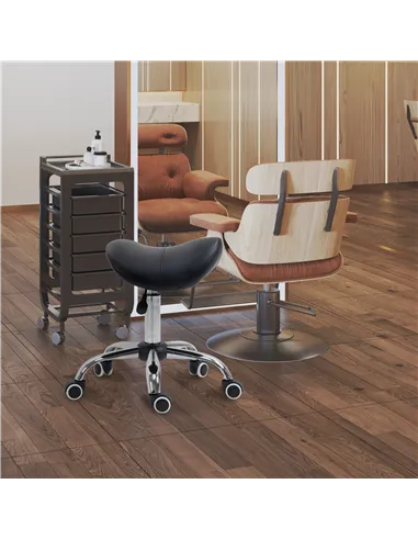 HOMCOM Cosmetic Stool 360° Rotate Height Adjustable Salon Massage Spa Chair Hydraulic Rolling Faux Leather Saddle Stool Mobility