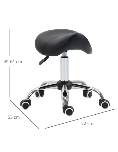 HOMCOM Cosmetic Stool 360° Rotate Height Adjustable Salon Massage Spa Chair Hydraulic Rolling Faux Leather Saddle Stool Mobility
