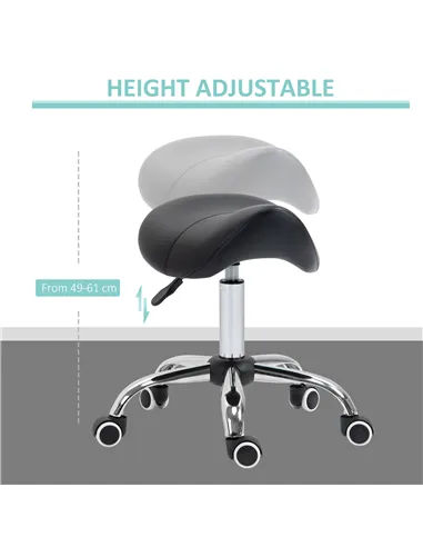 HOMCOM Cosmetic Stool 360° Rotate Height Adjustable Salon Massage Spa Chair Hydraulic Rolling Faux Leather Saddle Stool Mobility
