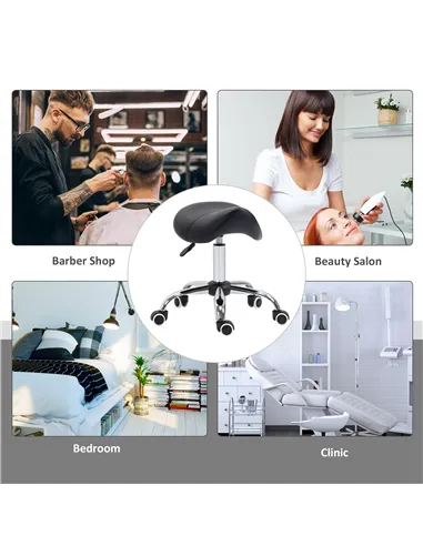 HOMCOM Cosmetic Stool 360° Rotate Height Adjustable Salon Massage Spa Chair Hydraulic Rolling Faux Leather Saddle Stool Mobility