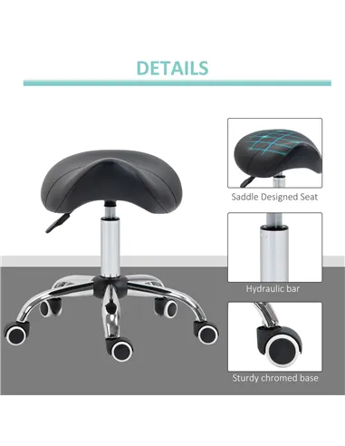HOMCOM Cosmetic Stool 360° Rotate Height Adjustable Salon Massage Spa Chair Hydraulic Rolling Faux Leather Saddle Stool Mobility