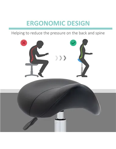 HOMCOM Cosmetic Stool 360° Rotate Height Adjustable Salon Massage Spa Chair Hydraulic Rolling Faux Leather Saddle Stool Mobility