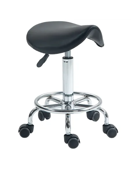 HOMCOM Salon Saddle Stool, Rolling Saddle Chair for Massage, Spa, Clinic, Beauty, Hairdressing and Tattoo, Black