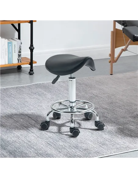 HOMCOM Salon Saddle Stool, Rolling Saddle Chair for Massage, Spa, Clinic, Beauty, Hairdressing and Tattoo, Black