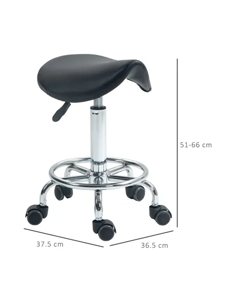 HOMCOM Salon Saddle Stool, Rolling Saddle Chair for Massage, Spa, Clinic, Beauty, Hairdressing and Tattoo, Black