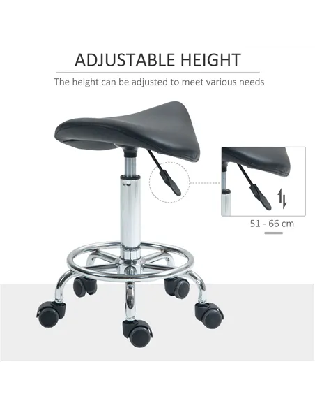 HOMCOM Salon Saddle Stool, Rolling Saddle Chair for Massage, Spa, Clinic, Beauty, Hairdressing and Tattoo, Black