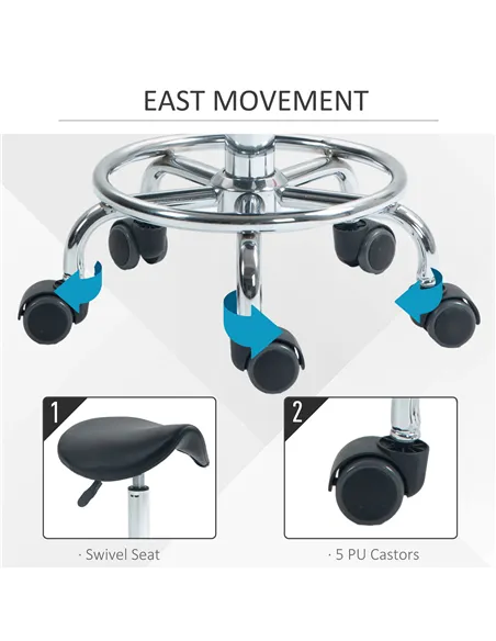 HOMCOM Salon Saddle Stool, Rolling Saddle Chair for Massage, Spa, Clinic, Beauty, Hairdressing and Tattoo, Black