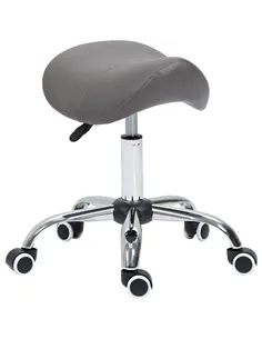 HOMCOM Cosmetic Stool 360° Rotate Height Adjustable Salon Massage Spa Chair Hydraulic Rolling Faux Leather Saddle Stool, Grey