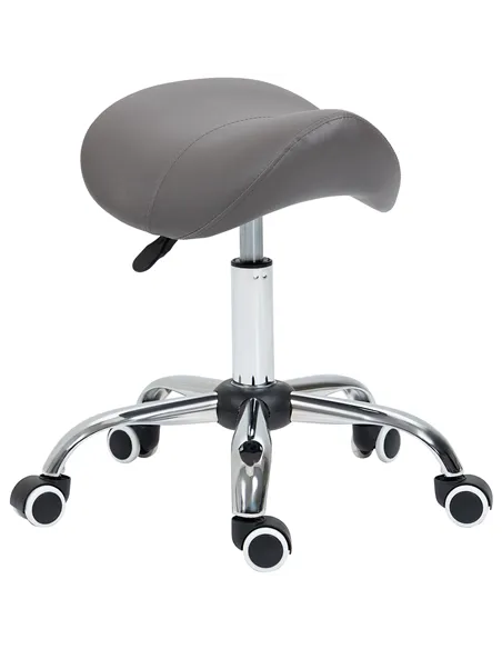 HOMCOM Cosmetic Stool 360° Rotate Height Adjustable Salon Massage Spa Chair Hydraulic Rolling Faux Leather Saddle Stool, Grey