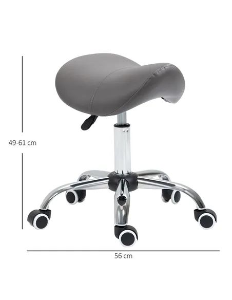 HOMCOM Cosmetic Stool 360° Rotate Height Adjustable Salon Massage Spa Chair Hydraulic Rolling Faux Leather Saddle Stool, Grey