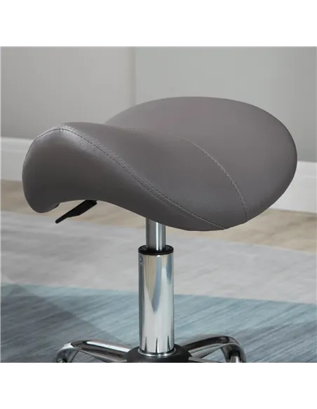 HOMCOM Cosmetic Stool 360° Rotate Height Adjustable Salon Massage Spa Chair Hydraulic Rolling Faux Leather Saddle Stool, Grey