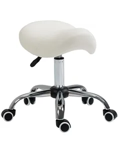 HOMCOM Cosmetic Stool 360° Rotate Height Adjustable Salon Massage Spa Chair Hydraulic Rolling Faux Leather Saddle Stool, Cream